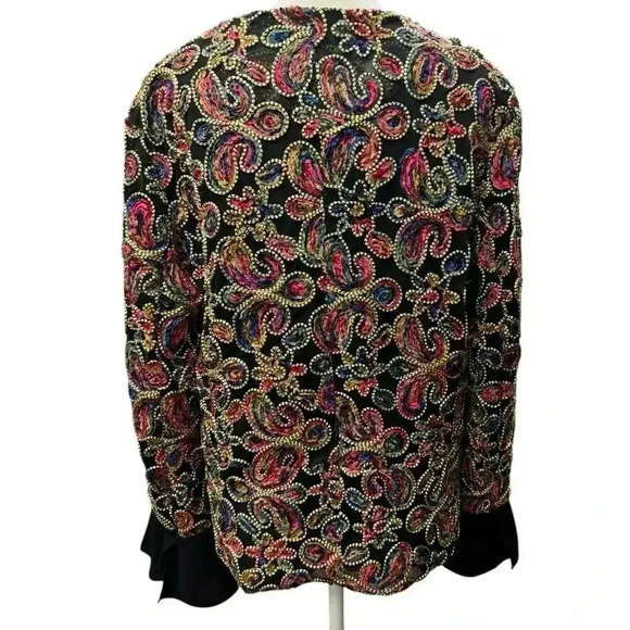 ADORE Gorgeous Raised Paisley Pattern Multi Color Jacket with Silk Wrists Sz XL - Picture 4 of 13